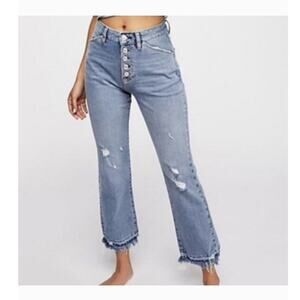 Free People We The Free Dylan High Rise Distressed Cropped Jeans, Size 27